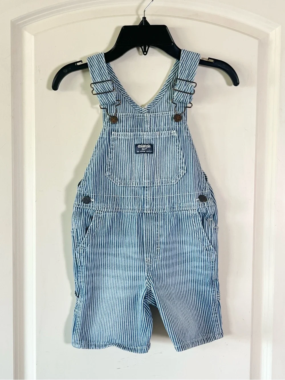 Vtg OshKosh B'gosh Striped Overalls Toddler 4T Railroad Hickory Vestbak USA